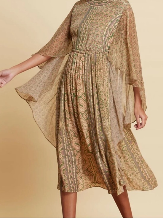 Ritu Kumar Dresses & Skirts - 307. Ritu Kumar Paisley Midi Dress in Earthy Olive and Tan